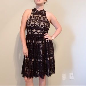 Gianni Bini Black Nude Lace Overlay Evening Dress